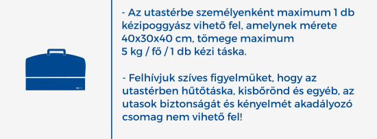 A nagy hagyományokkal rendelkező IBUSZ által szervezett autóbuszos kirándulások esetén a busz utasterébe utasonként egy kis méretű kézipoggyász vihető fel.